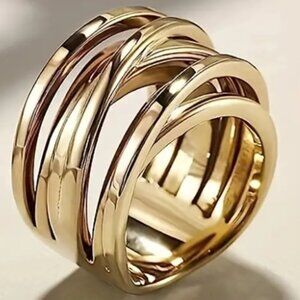 18k Gold Plated Stainless Steel Boho Chic Intertwined Crossover Statement Ring